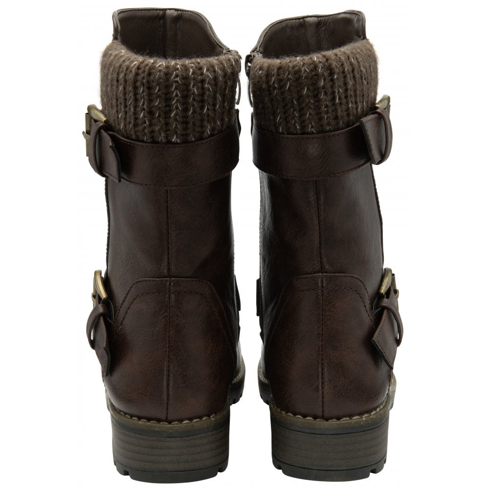 Lotus Jemima Women's Mid Calf Biker Style Boot Brown