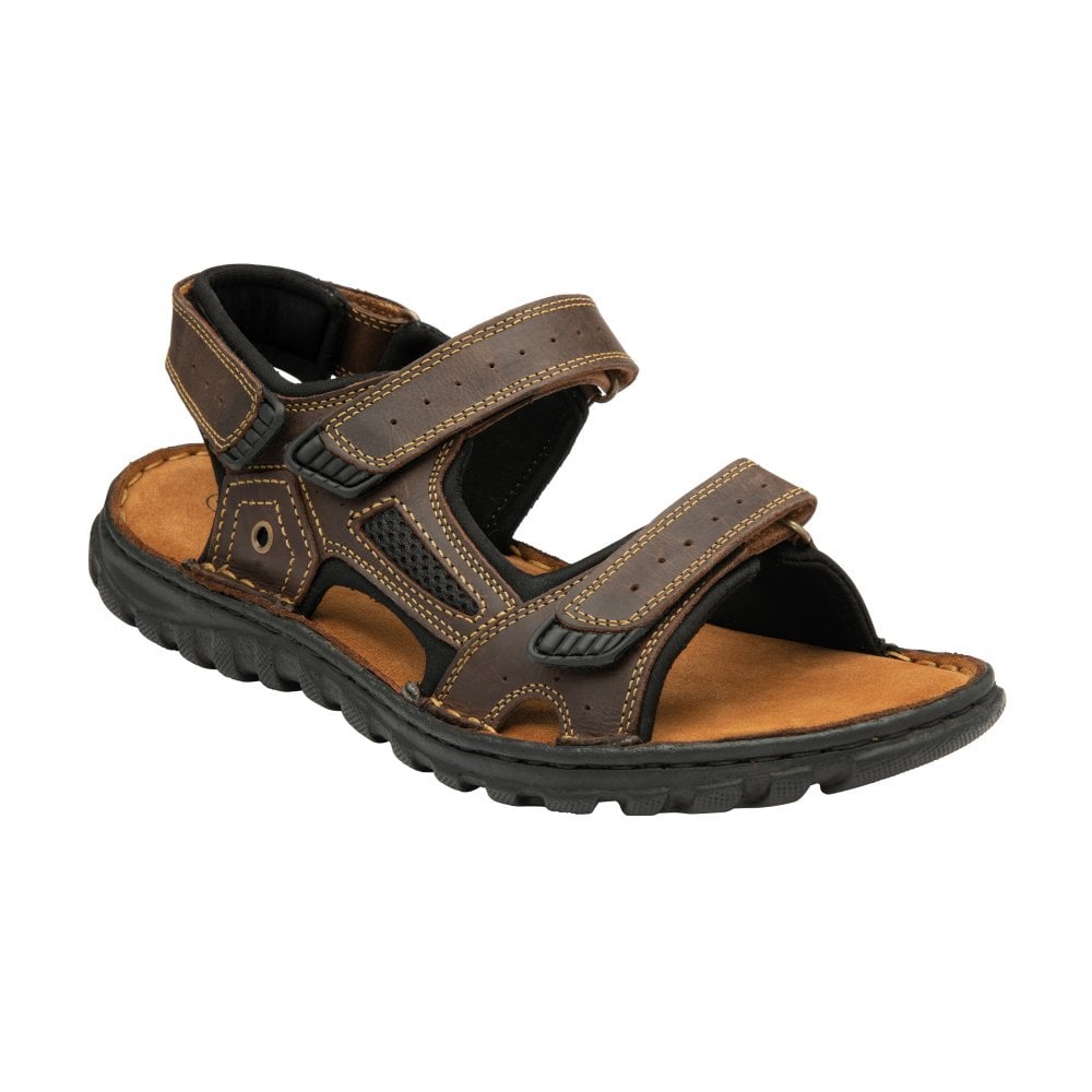Lotus Noah Men's Leather 3 Strap Adjustable Sandal Brown