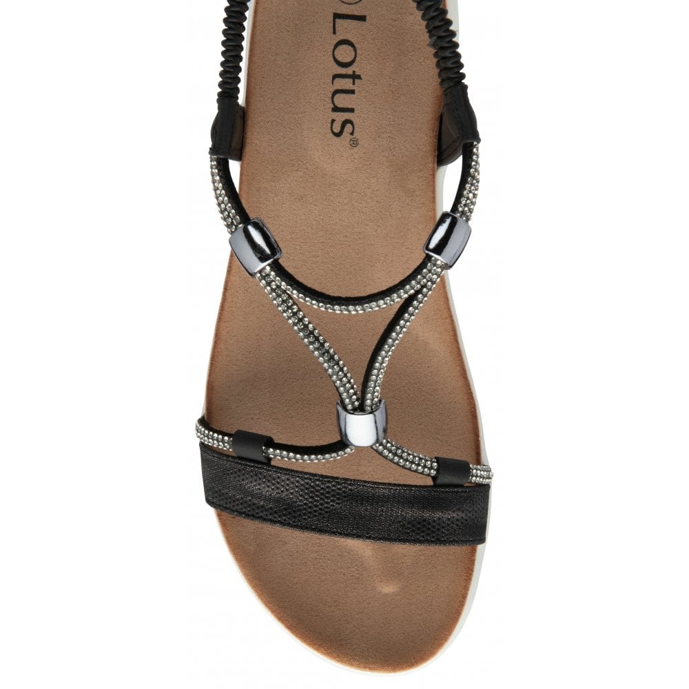 Lotus Bruna Women's Crossover Diamante Slingback Sandal Black
