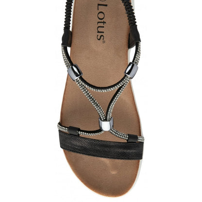 Lotus Bruna Women's Crossover Diamante Slingback Sandal Black