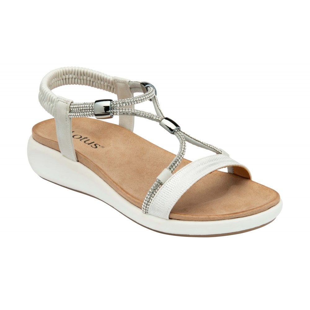 Lotus Bruna Women's Crossover Diamante Slingback Sandal White