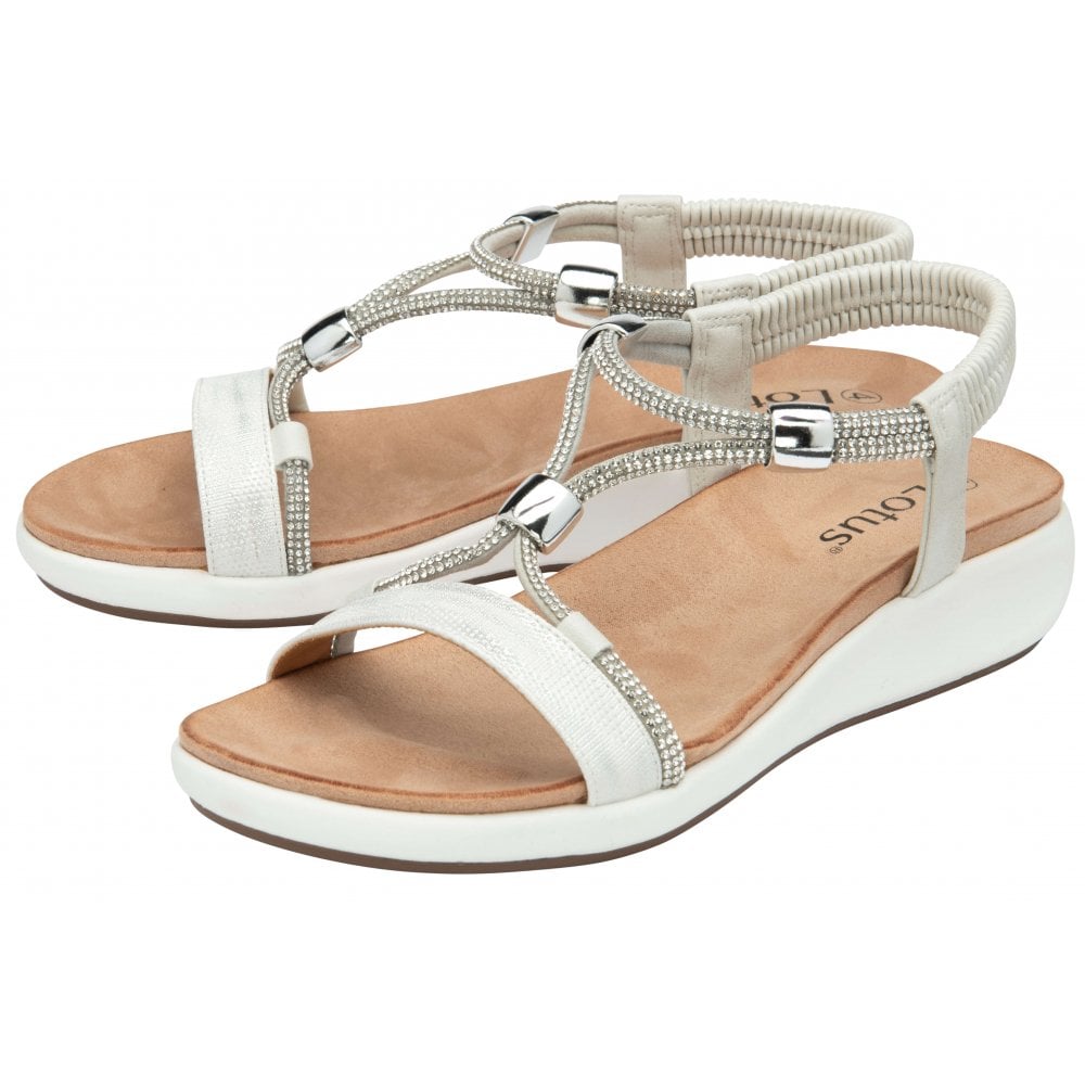 Lotus Bruna Women's Crossover Diamante Slingback Sandal White
