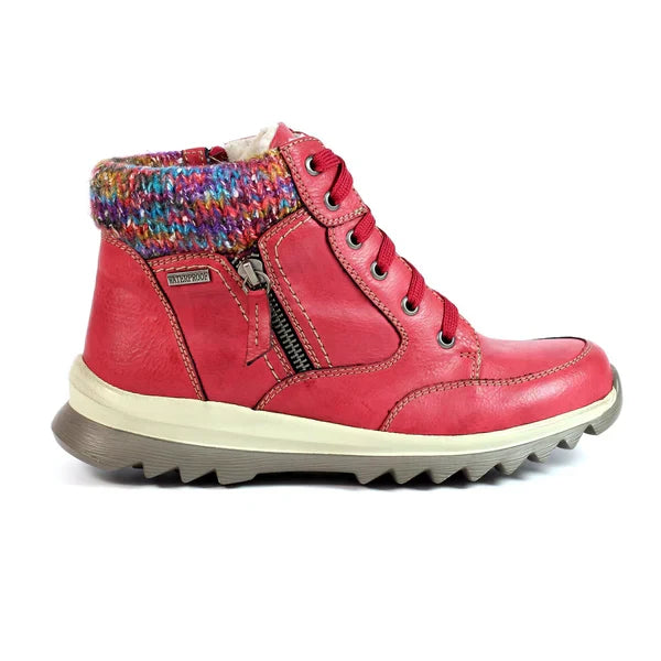 Lunar Buttermere Women's Waterproof Lace Up/Zip Ankle Boot Red