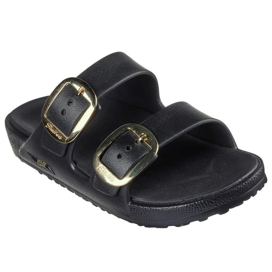 Skechers Foamies Arch Fit Cali Breeze 2.0 Gold Star Women's Twin Buckle Slip On Slider Sandal Black