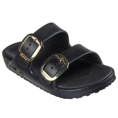 Skechers Foamies Arch Fit Cali Breeze 2.0 Gold Star Women's Twin Buckle Slip On Slider Sandal Black