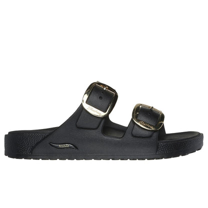 Skechers Foamies Arch Fit Cali Breeze 2.0 Gold Star Women's Twin Buckle Slip On Slider Sandal Black