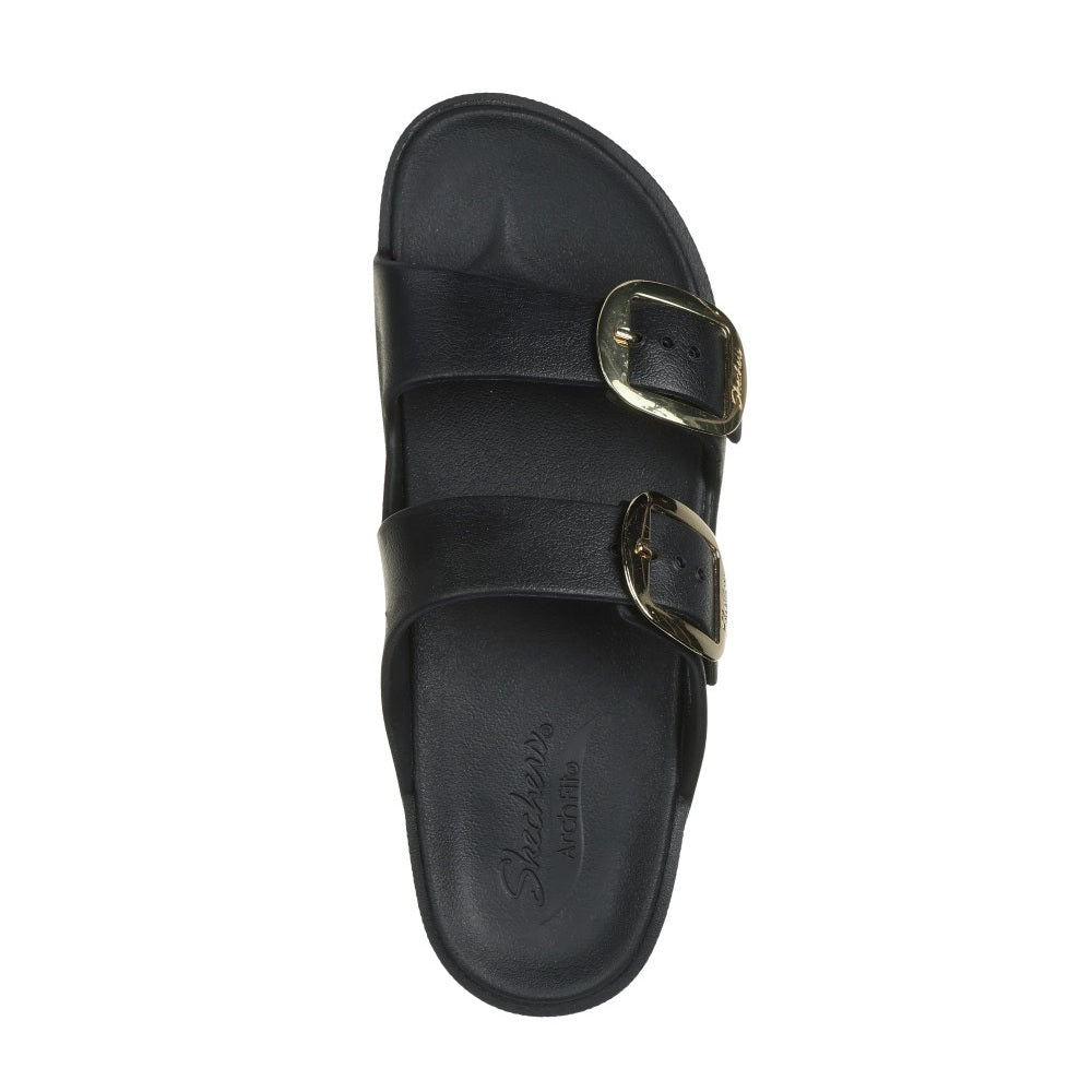 Skechers Foamies Arch Fit Cali Breeze 2.0 Gold Star Women's Twin Buckle Slip On Slider Sandal Black