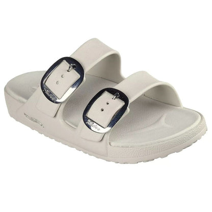 Skechers Foamies Arch Fit Cali Breeze 2.0 Gold Star Women's Twin Buckle Slip On Slider Sandal Natural