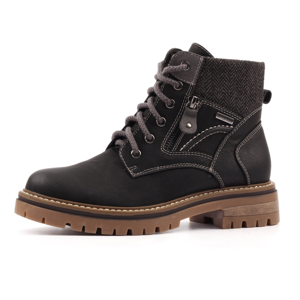 Lunar Caramel Women's Lace Up / Zip Up Waterproof Ankle Boot Black