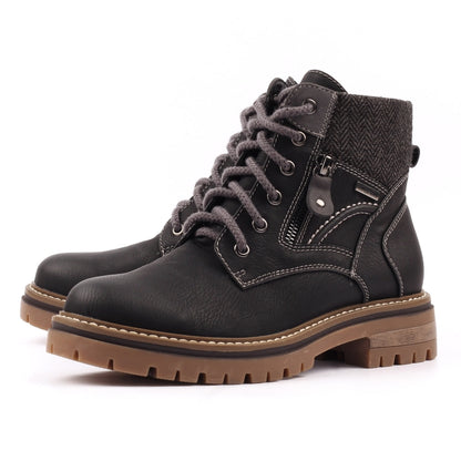 Lunar Caramel Women's Lace Up / Zip Up Waterproof Ankle Boot Black