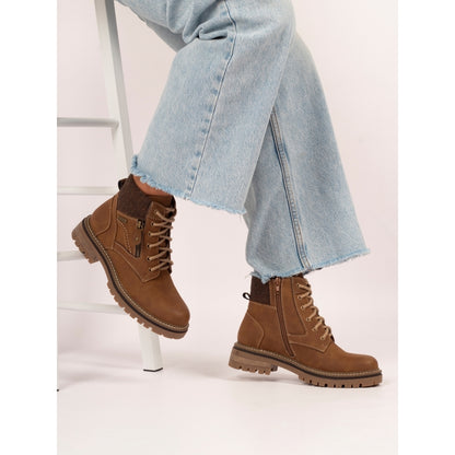 Lunar Caramel Women's Lace Up / Zip Up Waterproof Ankle Boot Tan
