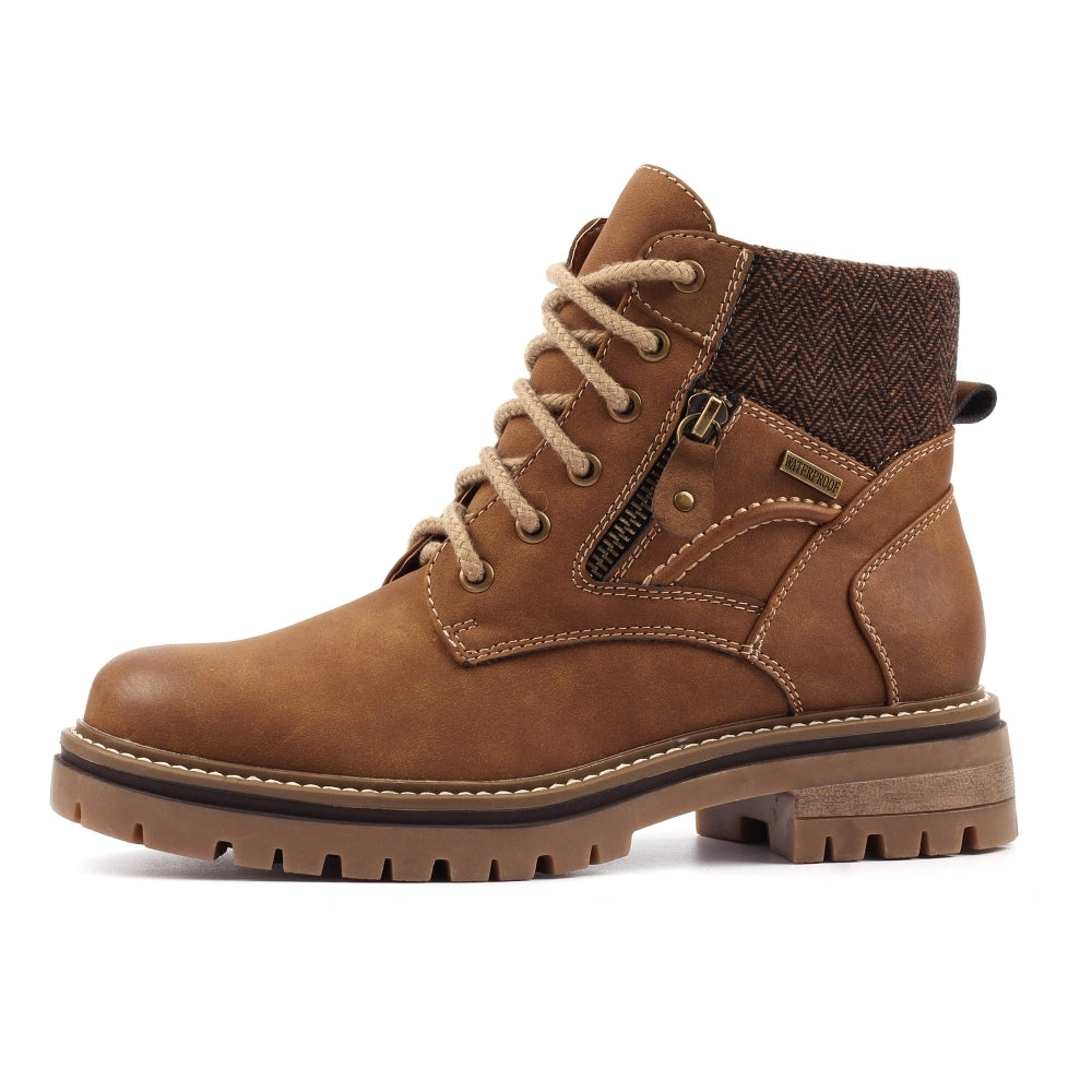Lunar Caramel Women's Lace Up / Zip Up Waterproof Ankle Boot Tan