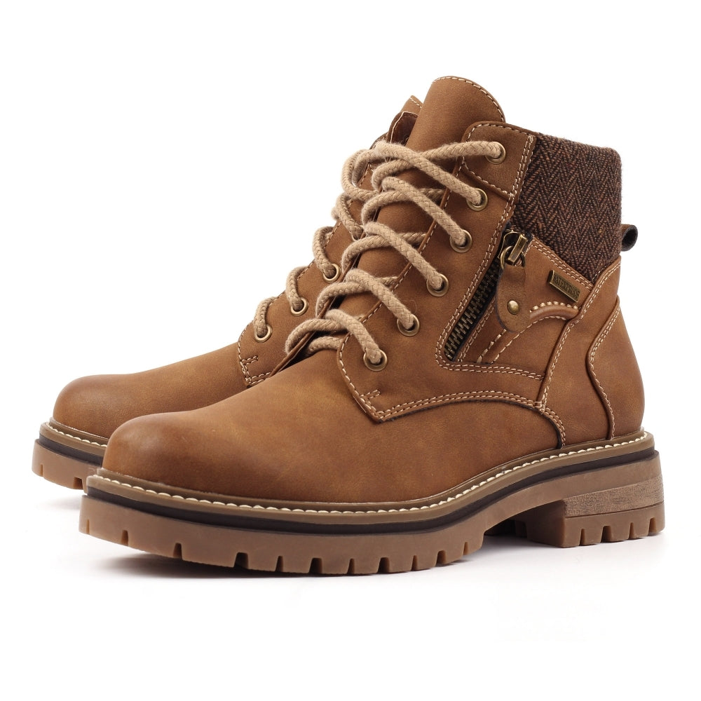 Lunar Caramel Women's Lace Up / Zip Up Waterproof Ankle Boot Tan