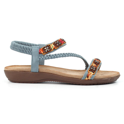 Lunar Carmen Women's Beaded Bohemian Style Sandal Blue