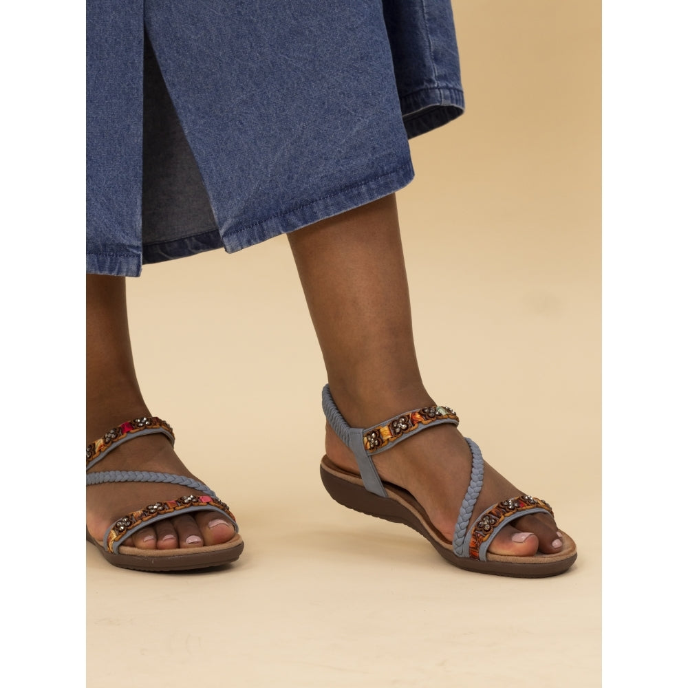 Lunar Carmen Women's Beaded Bohemian Style Sandal Blue