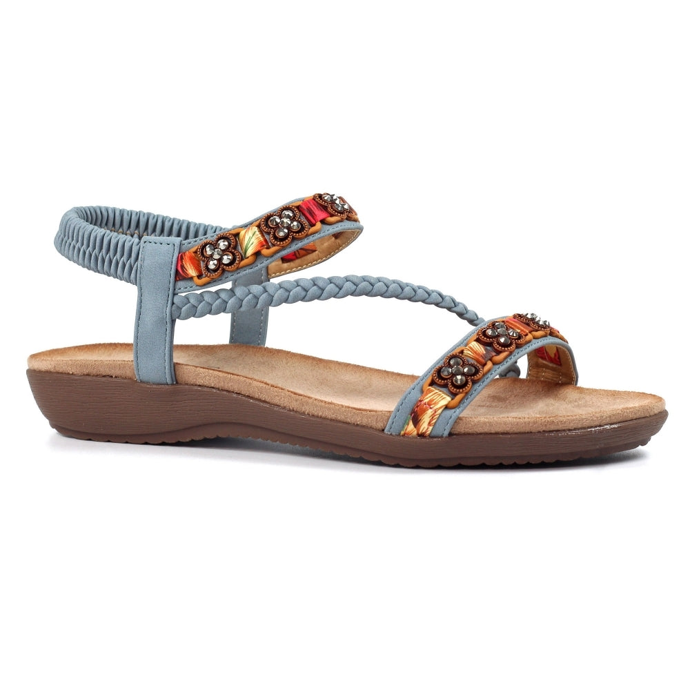Lunar Carmen Women's Beaded Bohemian Style Sandal Blue