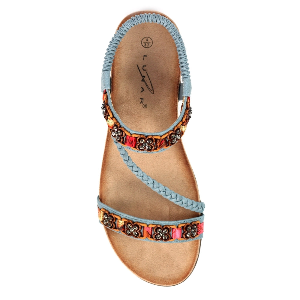 Lunar Carmen Women's Beaded Bohemian Style Sandal Blue