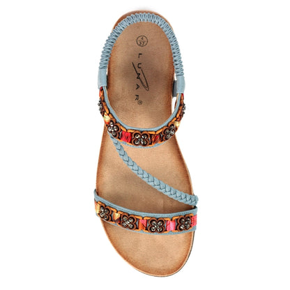 Lunar Carmen Women's Beaded Bohemian Style Sandal Blue