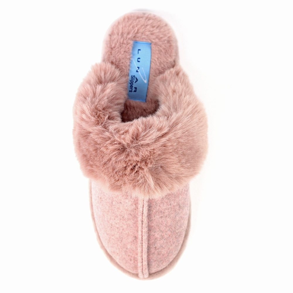 Lunar Carol Women's Fur Lined Mule Slipper Pink