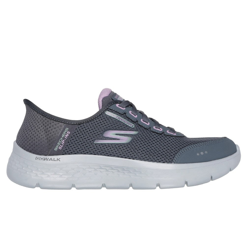 Skechers Go Walk Flex Clear Creek Women's Waterproof Slip-In Lace Up Trainers Charcoal/Lavender