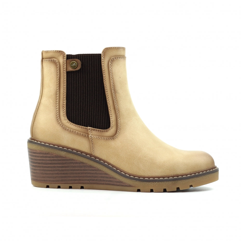 Lunar Connie Women's Zip Up Wedge Ankle Boot Beige