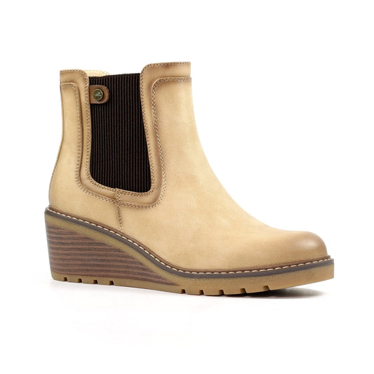 Lunar Connie Women's Zip Up Wedge Ankle Boot Beige