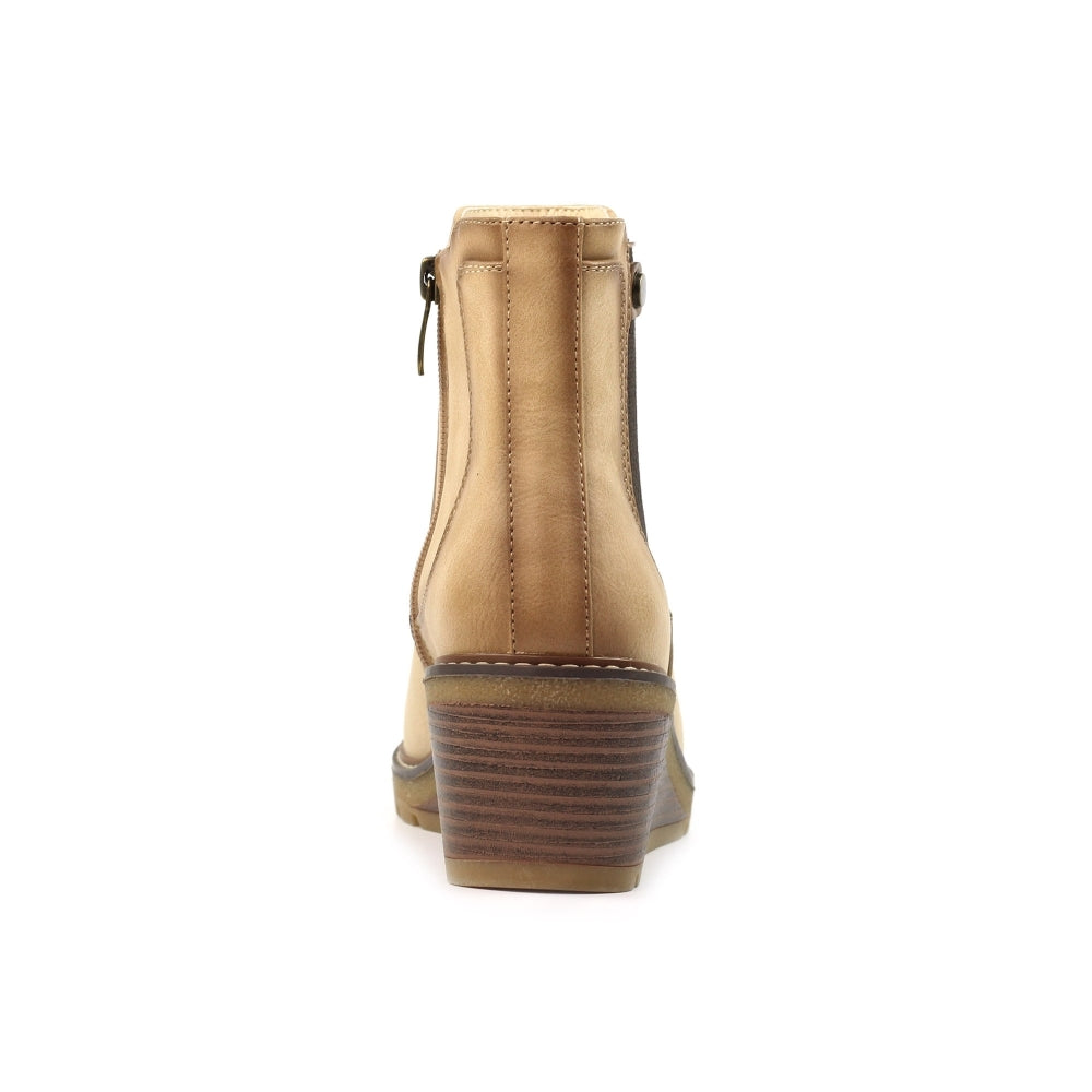 Lunar Connie Women's Zip Up Wedge Ankle Boot Beige