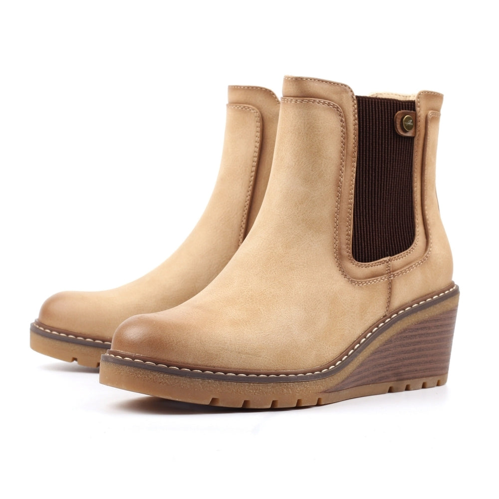 Lunar Connie Women's Zip Up Wedge Ankle Boot Beige