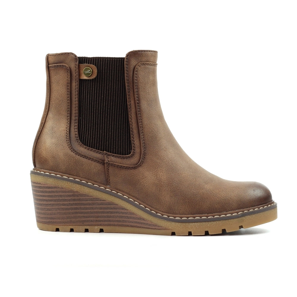 Lunar Connie Women's Zip Up Wedge Ankle Boot Brown