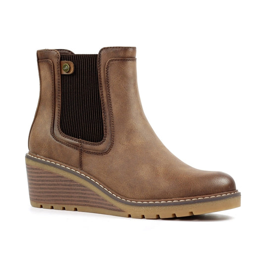 Lunar Connie Women's Zip Up Wedge Ankle Boot Brown