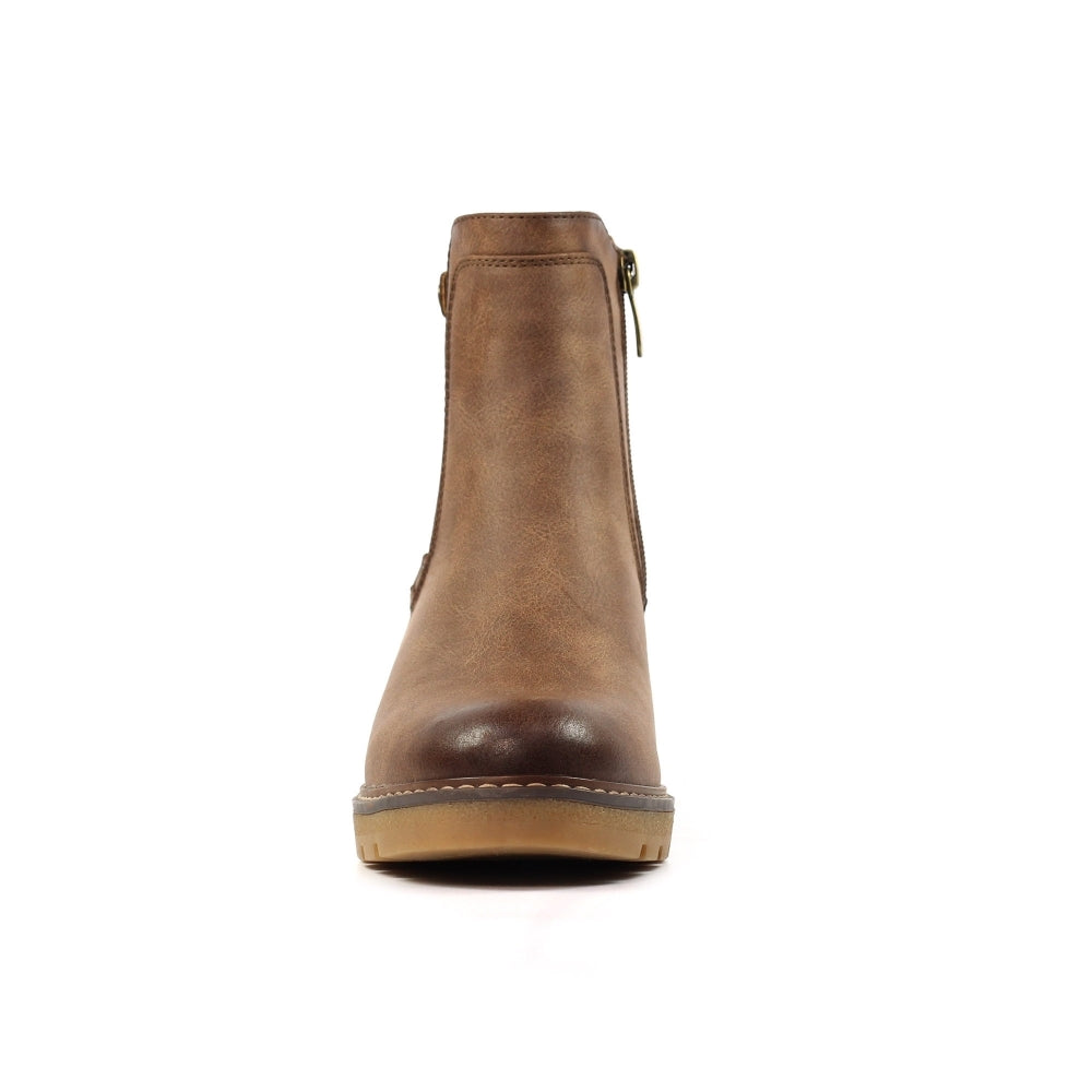 Lunar Connie Women's Zip Up Wedge Ankle Boot Brown