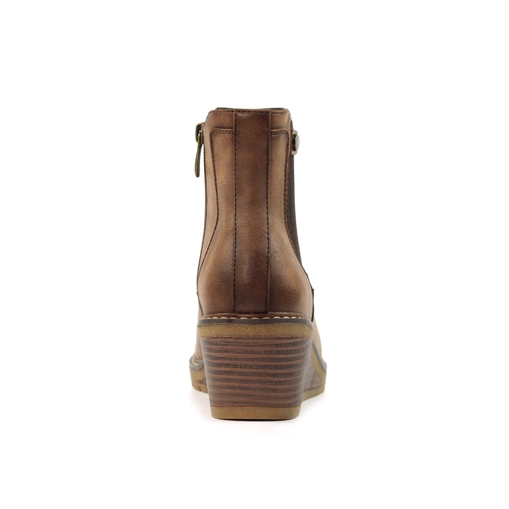 Lunar Connie Women's Zip Up Wedge Ankle Boot Brown