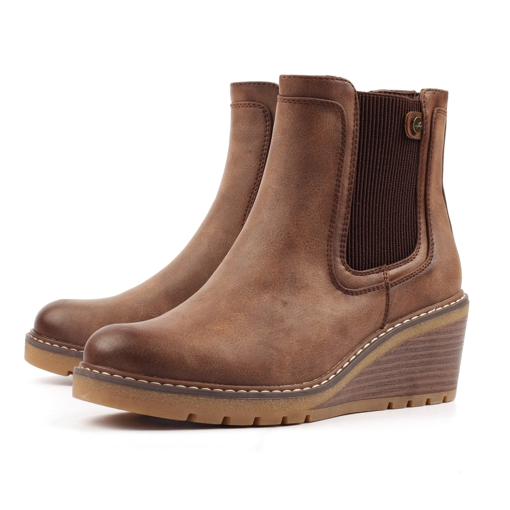 Lunar Connie Women's Zip Up Wedge Ankle Boot Brown