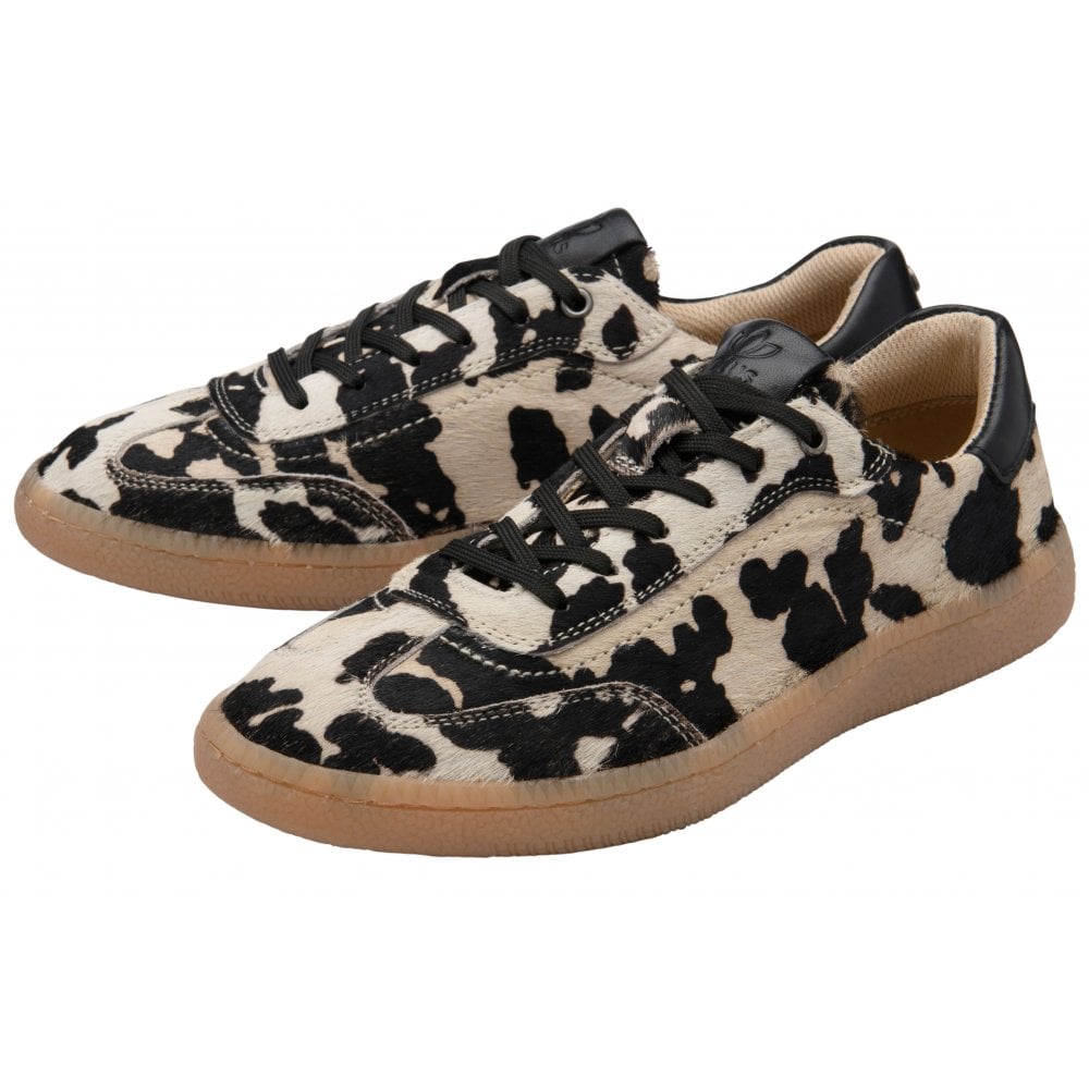 Lotus Frapporta Women's Leather Low Profile Lace Up Trainer Cow Print