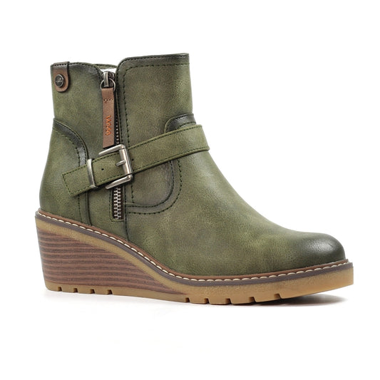 Lunar Cruz Women's Zip Up Wedge Ankle Boot Green