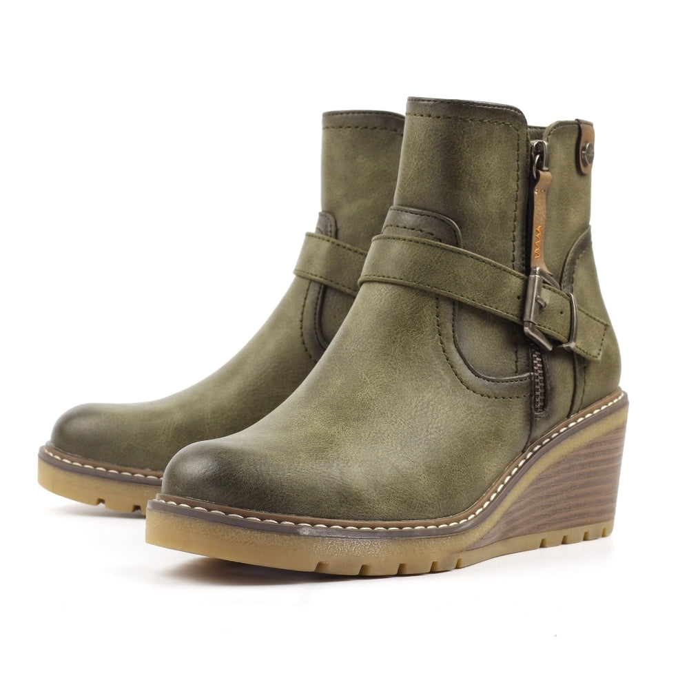 Lunar Cruz Women's Zip Up Wedge Ankle Boot Green