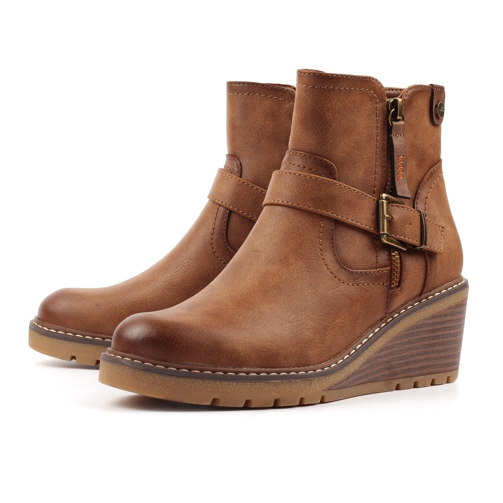 Lunar Cruz Women's Zip Up Wedge Ankle Boot Tan