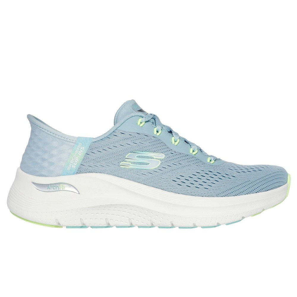 Skechers Arch Fit 2.0 Easy Chic Women's Slip-In Lace Up Trainer Blue/Lime