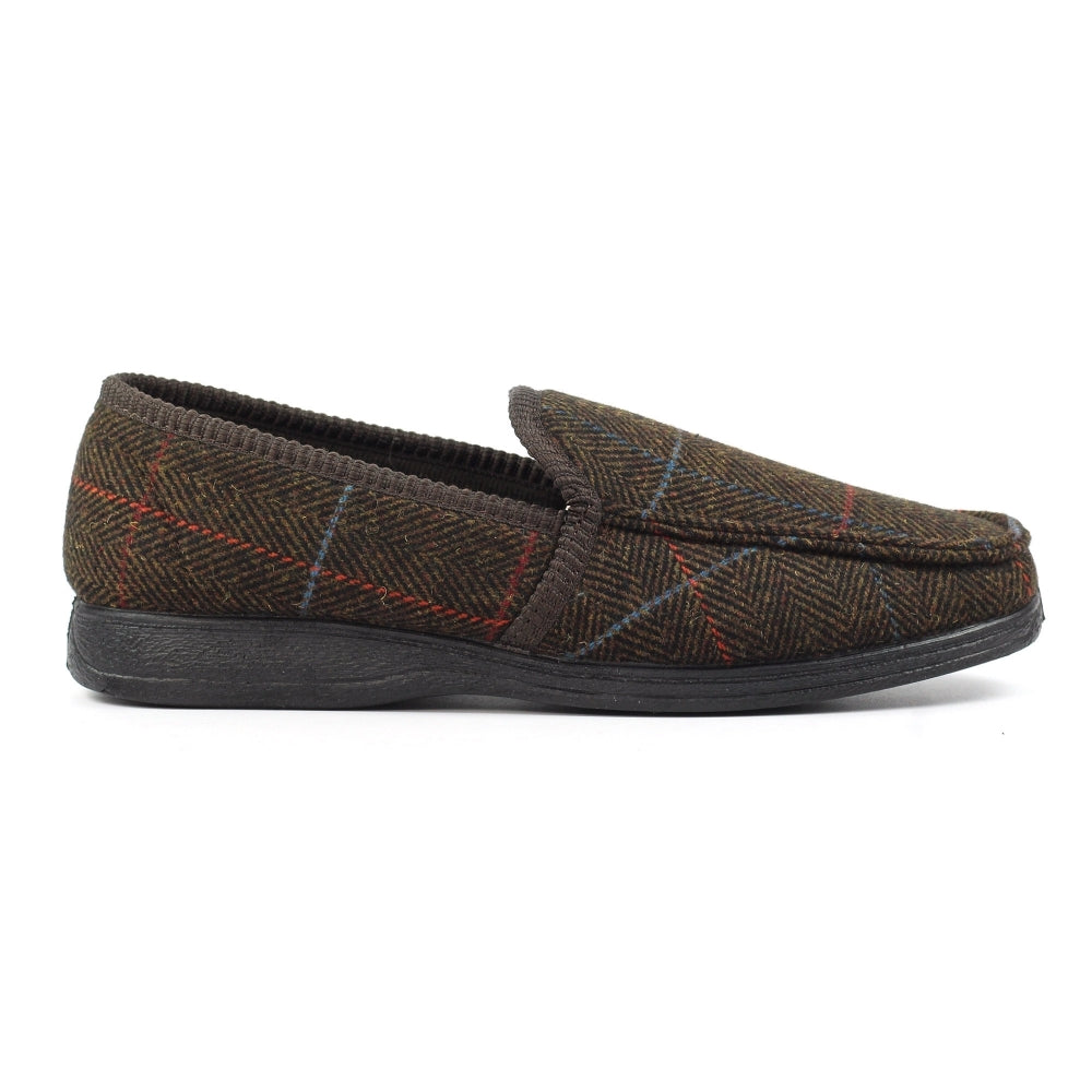 Lazy Dogz Eisenhower II Men's Memory Foam Full Slipper Brown Tweed