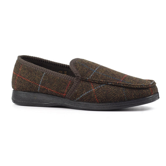 Lazy Dogz Eisenhower II Men's Memory Foam Full Slipper Brown Tweed