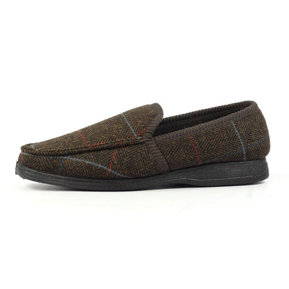 Lazy Dogz Eisenhower II Men's Memory Foam Full Slipper Brown Tweed
