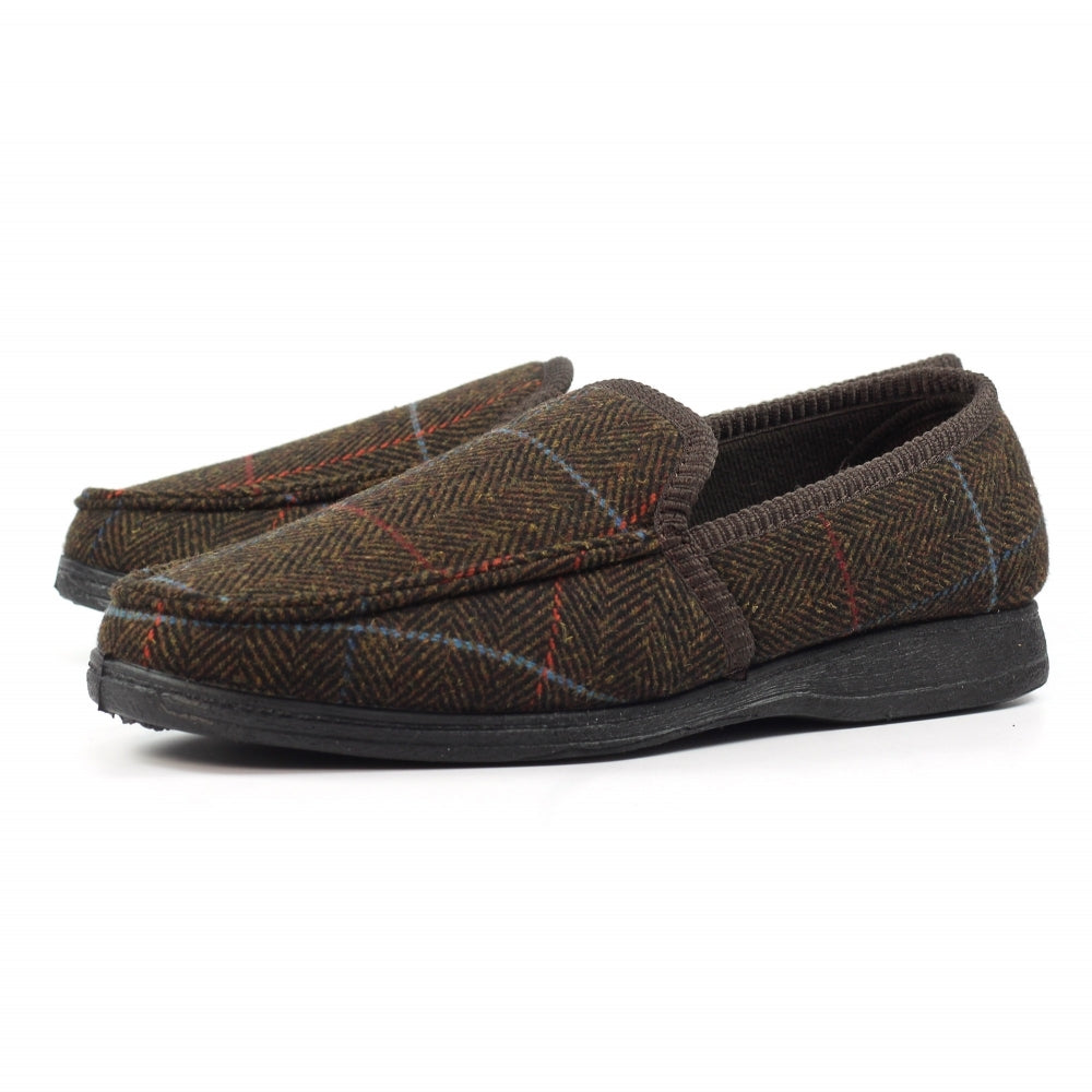 Lazy Dogz Eisenhower II Men's Memory Foam Full Slipper Brown Tweed