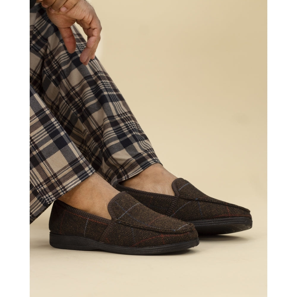 Lazy Dogz Eisenhower II Men's Memory Foam Full Slipper Brown Tweed
