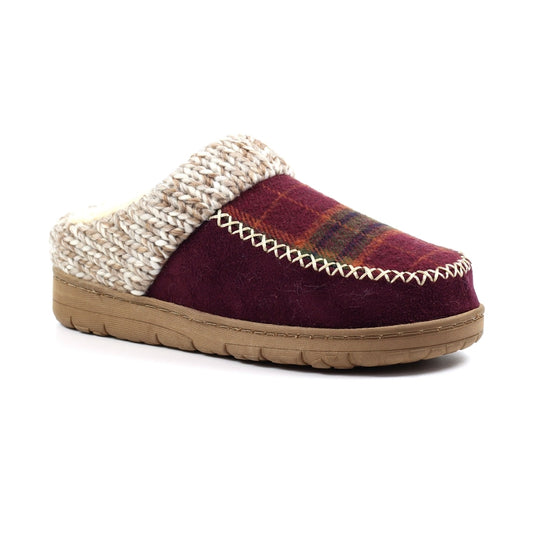 Lunar Emblaze Women's Fleece Lined Tartan Slipper Burgundy