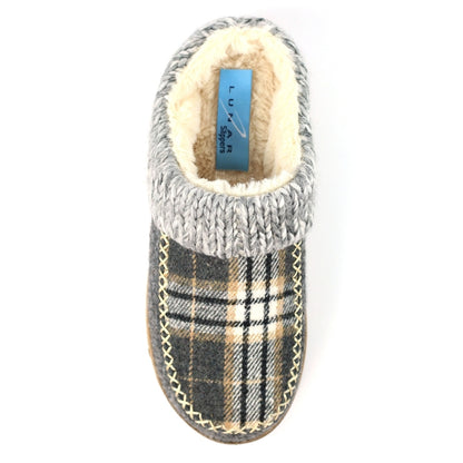 Lunar Emblaze Women's Fleece Lined Tartan Slipper Grey