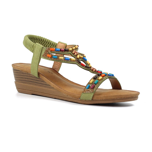Lunar Epsom Women's Beaded Wedge Sandal Khaki