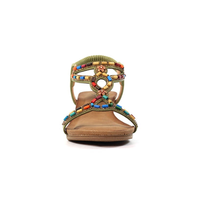Lunar Epsom Women's Beaded Wedge Sandal Khaki