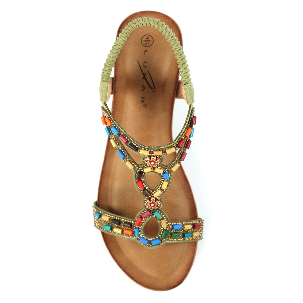 Lunar Epsom Women's Beaded Wedge Sandal Khaki