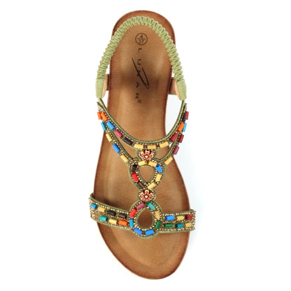Lunar Epsom Women's Beaded Wedge Sandal Khaki