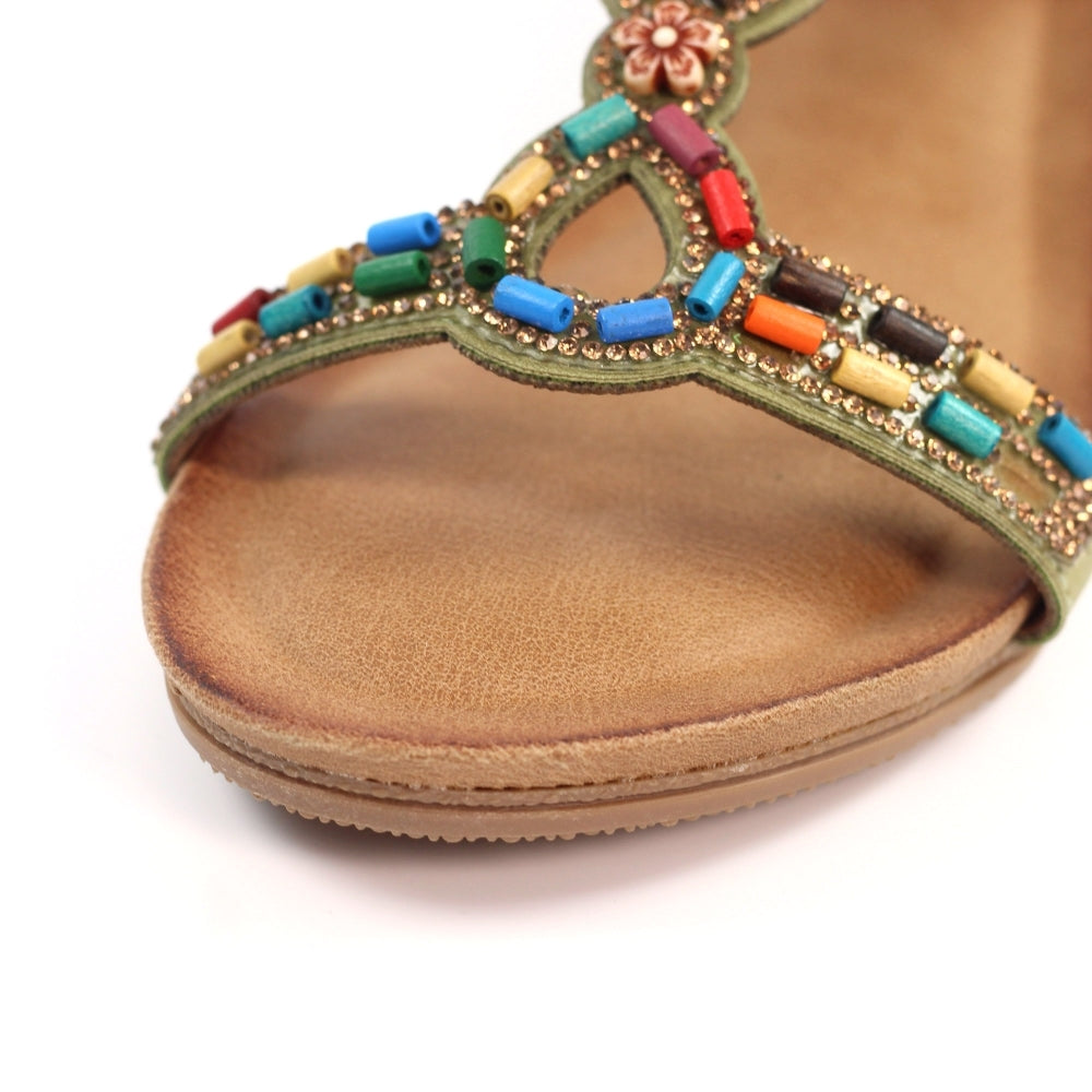 Lunar Epsom Women's Beaded Wedge Sandal Khaki